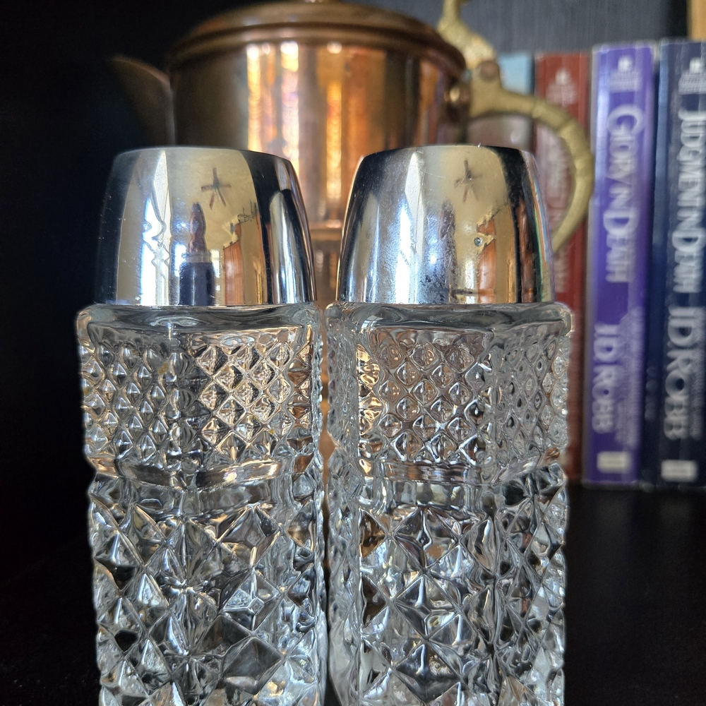Vintage Wexler Salt and Pepper Shaker Set with Silver Tops